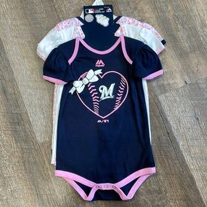 24 month Milwaukee Brewers bodysuits onesies quantity of three new with tags